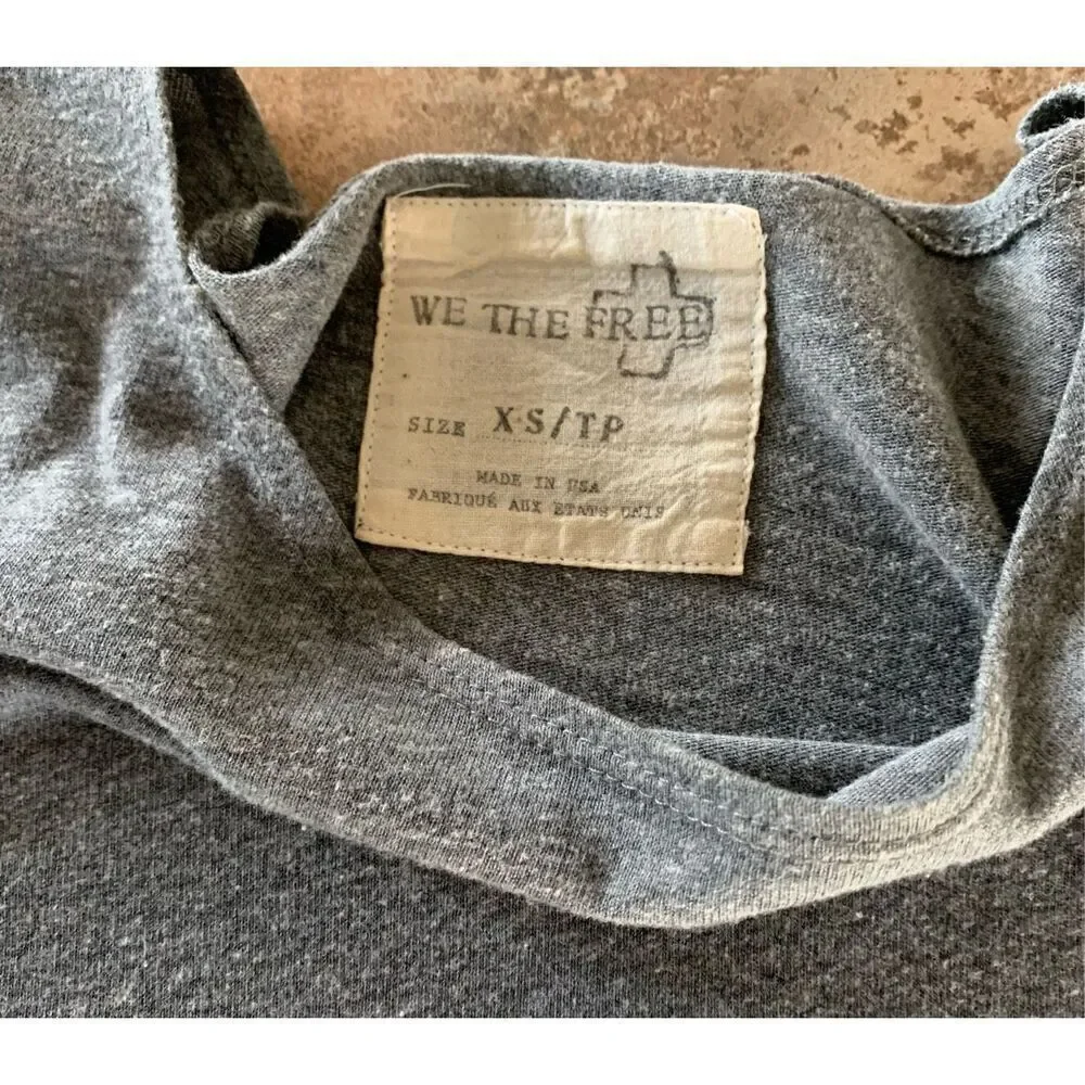 12- Free People Boxy Ruffle Hem Heather Gray BOHO Tunic Shirt Top sz XS